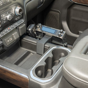 Radio Mount | 2019-2023 Silverado Sierra With Full-Length Center Floor Console (Square Pocket Between Cup Holders)